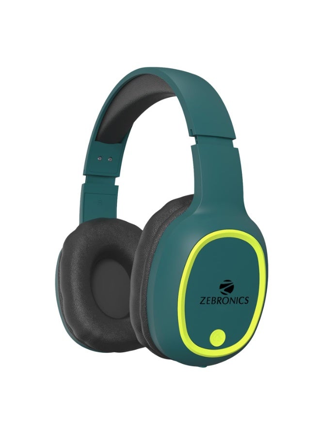 زيبونيكس ZEBRONICS Thunder Bluetooth 5.3 Wireless Over Ear Headphones with 60H Backup, Gaming Mode, Dual Pairing, Enc, Aux, Micro Sd, Voice Assistant, Comfortable Earcups, Call Function (Teal Green) - Image 1